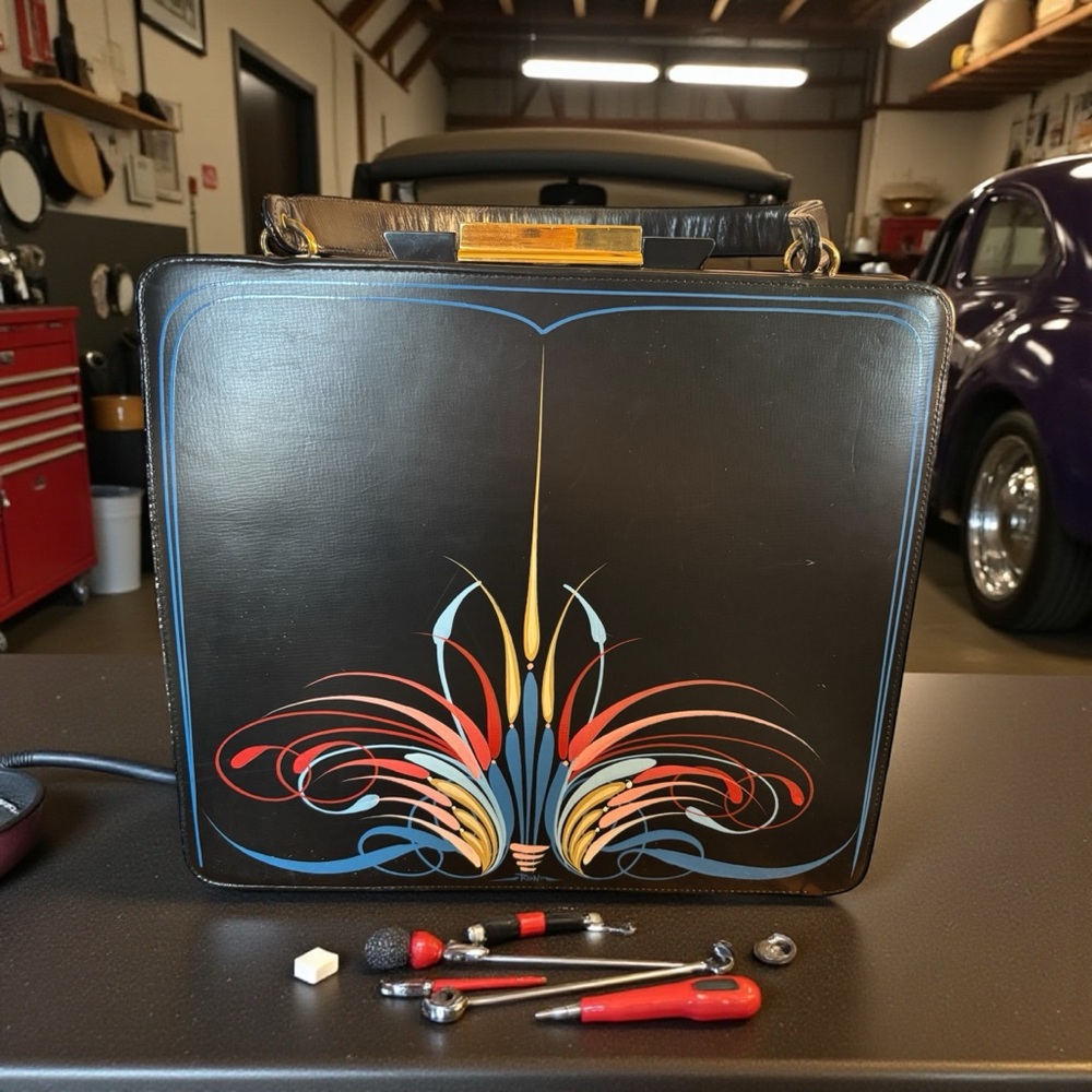 Bienen Davis 1950’s hand bag pinstriped by Ron Hernandez a renowned Artist